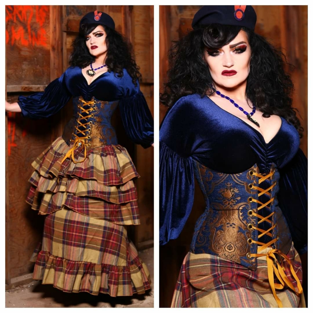 Blue & Gold Medallion Wench Corset